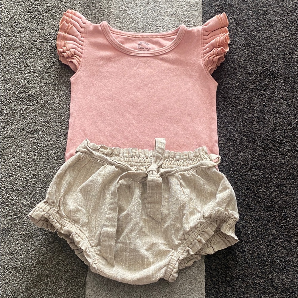 Yo baby and Emerson Dusty Rose Flutter Short Sleeve Baby Onesie